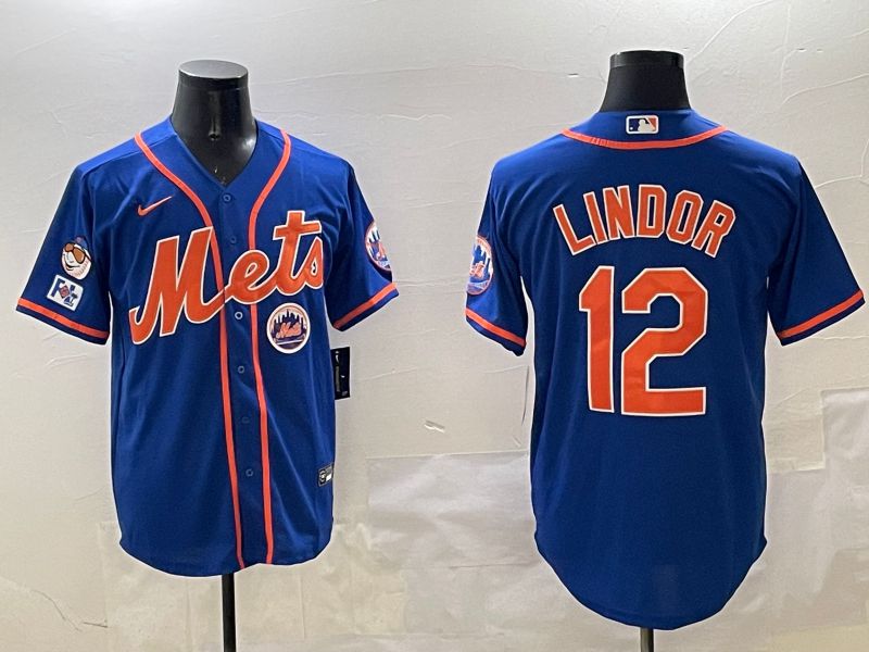 Men New York Mets #12 Lindor Blue Game 2025 Nike MLB Jersey style 316